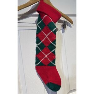 Vintage Kurt S Adler Christmas Stocking Argyle Knit Red Green 1983 Taiwan